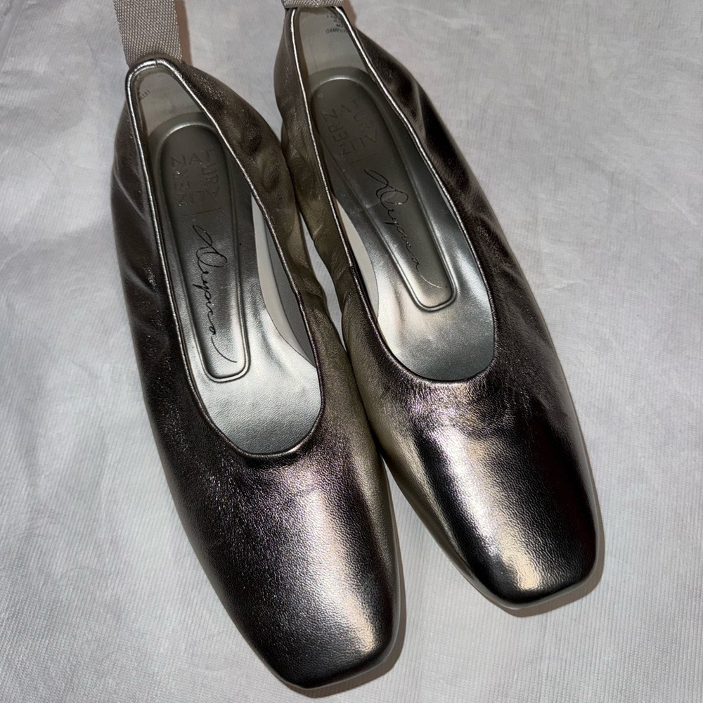 Women's Metallic Silver Square-Toe Slip-On Flats